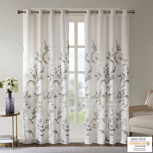 Madison Park Cecily Semi Sheer SINGLE Panel Window Curtain Burnout Botanical Print, Easy To Hang, Fits up to 1.25" Diameter Rod, 50x84", Leaves Ma...