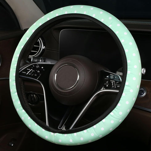 Cxtiy Cute Steering Wheel Cover - Girly Playful Polka Dots Design Thin & Lightweight Green Car Accessories for Women Fits 14-16 Inch...