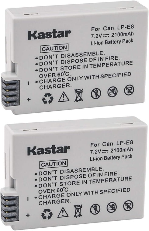 Kastar LPE8 Battery (2-Pack) for Canon LP-E8, LC-E8E, Canon EOS 550D, EOS 600D, EOS 700D, EOS Rebel T2i, EOS Rebel T3i, EOS Rebel T4i, EOS Rebel T...