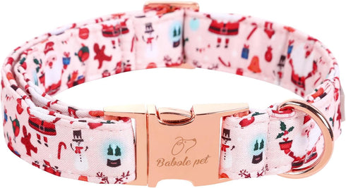 Christmas Dog Collar for Medium Dog, Pink Elk Santa Claus Male Dog Collar with Safety Metal Buckle Adjustable Puppy Collars for Small Large Boy&Gi...