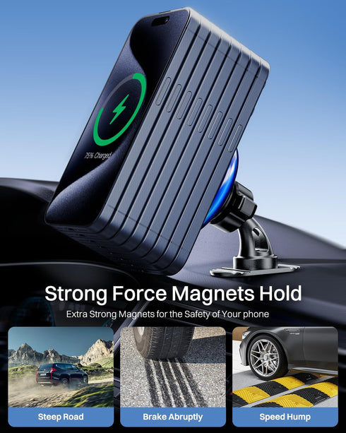 for Magsafe Car Mount Charger, 15W Fast Charging LED Magnetic Wireless Car Charger, Car Phone Holder Charger Mount Fits Air Vent Dashboard for iPh...