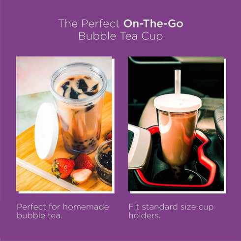 Reusable Boba Cup for Regular Size Bubble Tea (16 Oz), Angled Straws, Leak Proof Design, Double Wall Insulated Bubble Tea Cup...