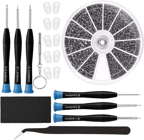Eyeglasses Repair Kit, HKIDEE Sunglasses Repair Kit Include Glasses Nose Pads, Glasses Screws and 6 Screwdrivers and Tweezers for Glasses, Sunglas...