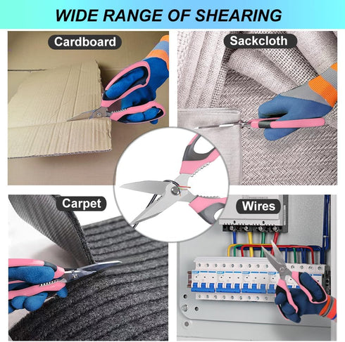 Scissors Heavy Duty 8'', Carpet Scissors, Multipurpose Scissors with Protective Cover, Stainless Steel Serrated Blades, Easy Cutting Cardboard, Le...