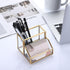 Hipiwe Glass Business Card Holder Stand with Pen/Pencil Organizer Gold Business Name Cards Display Holder for Home Office Desktop Countertop, 2 Sl...