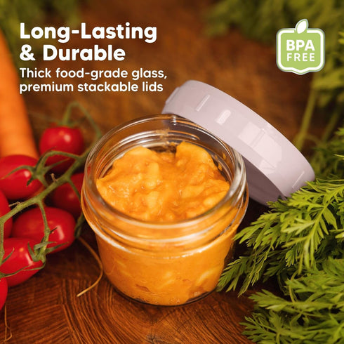KeaBabies 12pk 4oz Glass Baby Food Containers - Leak-Proof, Microwavable Small Baby Glass Jars with Lids, Baby Food Storage Containers, Baby Snack...