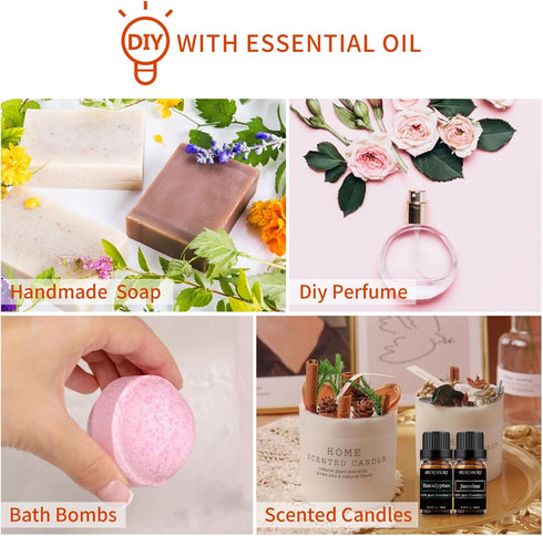 BURIBURI Vanilla Oil Jasmine, Vetiver and Eucalyptus Essential Oil Set, 100% Pure 4Pcs Essential Oils Gift Set for Diffusers...