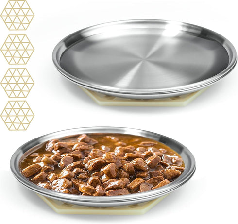 Stainless Steel Cat Dishes for Food and Water Bowls for Small Pets -4 Sets Flat Style...