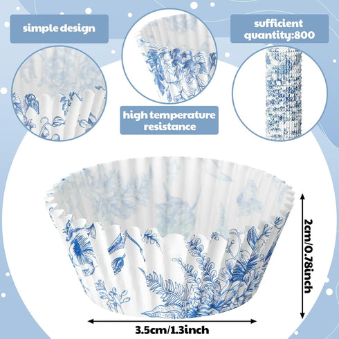 800 Pcs Blue and White Flower Cupcake Liners Flower Cupcake Wrappers Grease Proof Blue Muffin Liners Disposable Cupcake Papers Baking Cups for Bak...