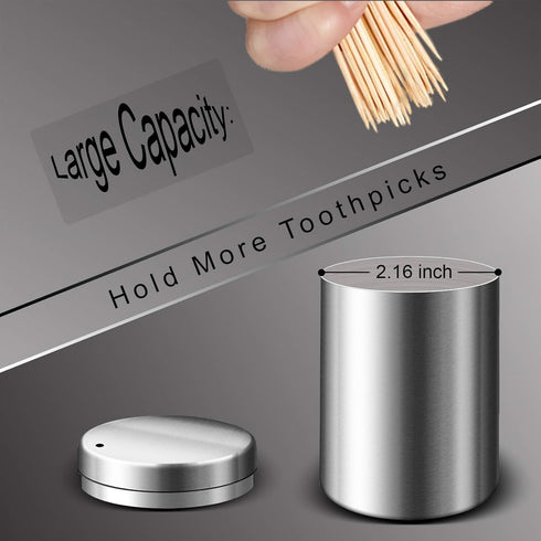 Stainless Steel Metal Toothpick Holder Dispenser Thickening Tooth Picks Lot Container with 500 Pieces Bamboo Round Toothpicks for Teeth and Appeti...