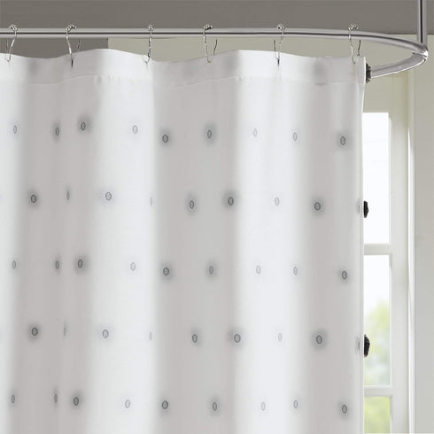 Madison Park Sophie Trendy Shower Curtain with Textured Pom-Poms Accent, Modern Bathroom Décor, Machine Washable Bath Privacy Screen, 72 in x 72 i...