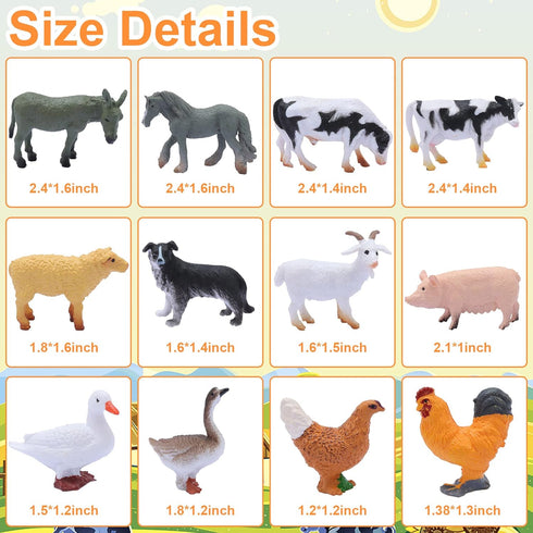 12 Pieces Farm Animals Figures Toys,Mini Farm Animal Figures,Plastic Farm Animals Figurines,Realistic Farm Animal Figures Educational Learning Toy...