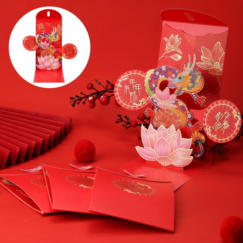 12pcs Chinese Red Envelopes, Three-Dimensional Creative Dragon Red Packet 2024 Lai See Envelopes 3D Pop Up Lucky Money Pocket Hong Bao for Chinese...