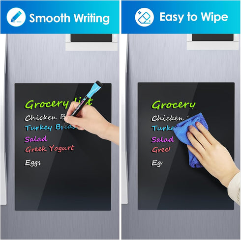 MaxGear Black Acrylic Dry Erase Board with Magnetic Strips,12"x 8" Small Magnetic Whiteboard for Fridge with 5 Markers and 1 Eraser, Refrigerator ...