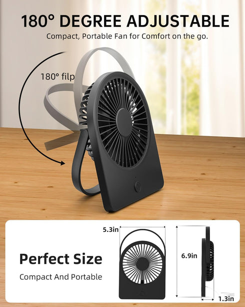3.5" USB FAN, Strong Wind Ultra Quiet Small Desk Fan Foldable 3 Speeds Adjustable, USB Corded Powered Personal Fan for Home, Office, Desktop, Blac...