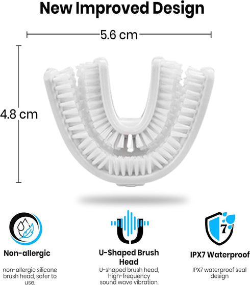 V-White U-Shaped Replacement Head for Ultrasonic Toothbrush - New Improved Design, 75% Faster, Effective Whole Mouth Deep Clean & Massage, Thinner...