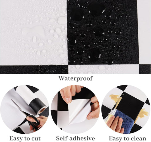 VaryPaper 15.7''x78.7'' Thick Checkered Countertop Contact Paper Waterproof Checkered Wallpaper Peel and Stick Black and White Wallpaper for Bathr...