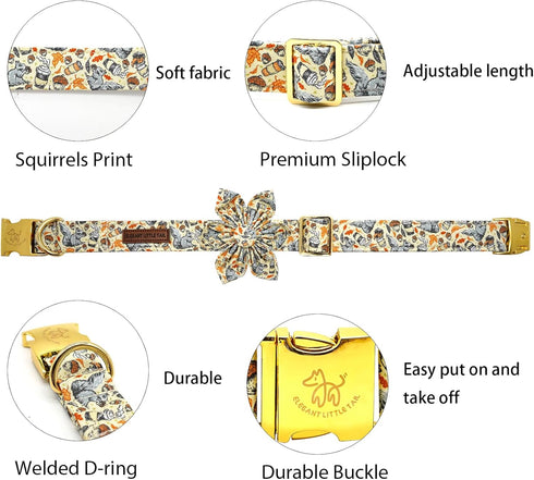 Elegant little tail Fall Dog Collar, Halloween Plaid Dog Collar with Flower Girl Boy Pet Collar Dog Flowers Holiday Dog Collar Flower Soft Durable...