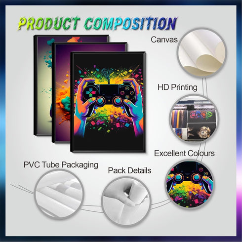 MUWAK Gaming Room Decor Wall Art Set of 3 - Video Gaming Controller Gamer Wall Decor, Gaming Canvas Poster Room Decor for Boys Room Kids Game Room...