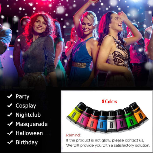 Quiet&Far Body Paint Set with tubes 16 x 20ml/0.7 fl oz Neon Glow in the dark paint face paint under Blacklight Reactive Fluorescent Paint Non-Tox...