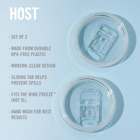 Host Wine Freeze Replacement Lids for Tumblers - Set of 2, Sliding Tab Closure, Travel Cup Lid for Wine Freeze Cooling Cup, Clear...