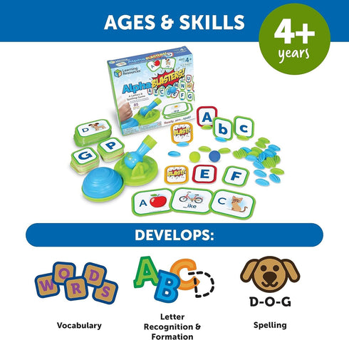 Learning Resources Alphablasters! Letter & Spelling Game - 85 Pieces, Ages 4+ Toddler Preschool Learning, Educational Indoor Games, Preschool Alph...