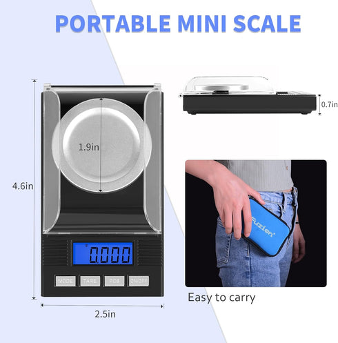 Fuzion Milligram Scale 50g/0.001g, Portable Jewelry Scale .001 Gram Accuracy, Mg Scale, Powder Scale, Microgram Scale, Milligram Scale for Powder ...