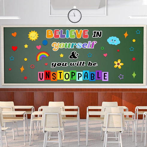 BELIEVE in YOURSELF Classroom Bulletin Board Decoration Set Motivational Cutouts Bulletin Board Wall Door Decor for Kindergarten Preschool Element...