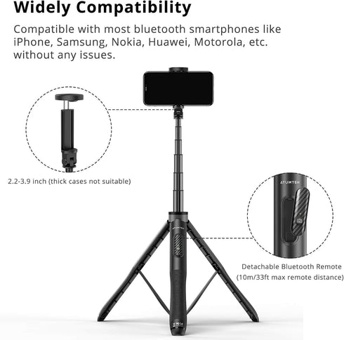 ATUMTEK 51" Selfie Stick Tripod, All in One Extendable Phone Tripod Stand with Bluetooth Remote 360° Rotation for iPhone and Android Phone Selfies...