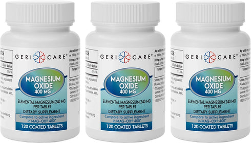 GeriCare Magnesium Oxide Supplement 240 mg of Elemental Magnesium, 120 Tablets, Essential Mineral Support, Promotes Vascular Health, Bone Strength...