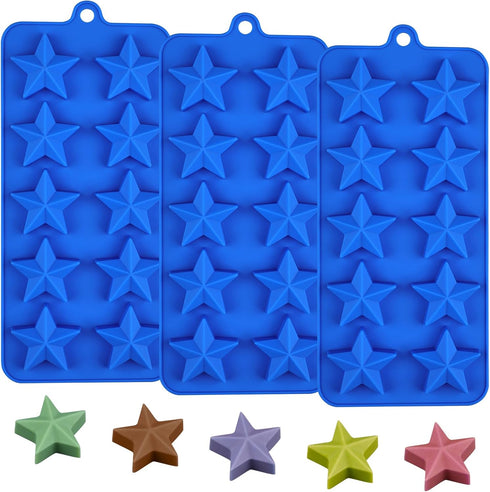 Star Chocolate Molds 3pcs Silicone Star Candy Molds for Baking Ice Cube Resin Soap Jelly(Star Size 1.93in)...