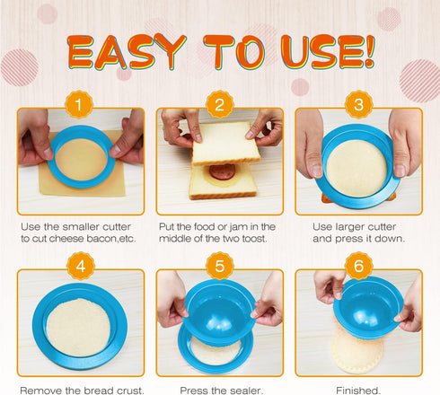 HiYZ Sandwich Cutter and Sealer - 5 PCS Decruster Sandwich Maker - Peanut Butter and Jelly Crustless Sandwich Bread Pancake Maker Cookie Cutter fo...