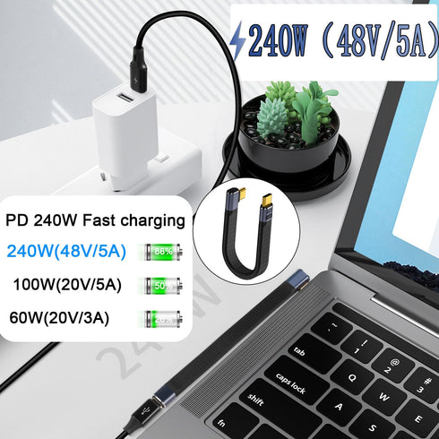 QIANRENON 240W USB4.0 C 90°Angle PD Fast Charging Short Cable 40Gbps Type C 4.0 Male to Right Angle C Male Flat Flexible Data Cable, for Thunderbo...