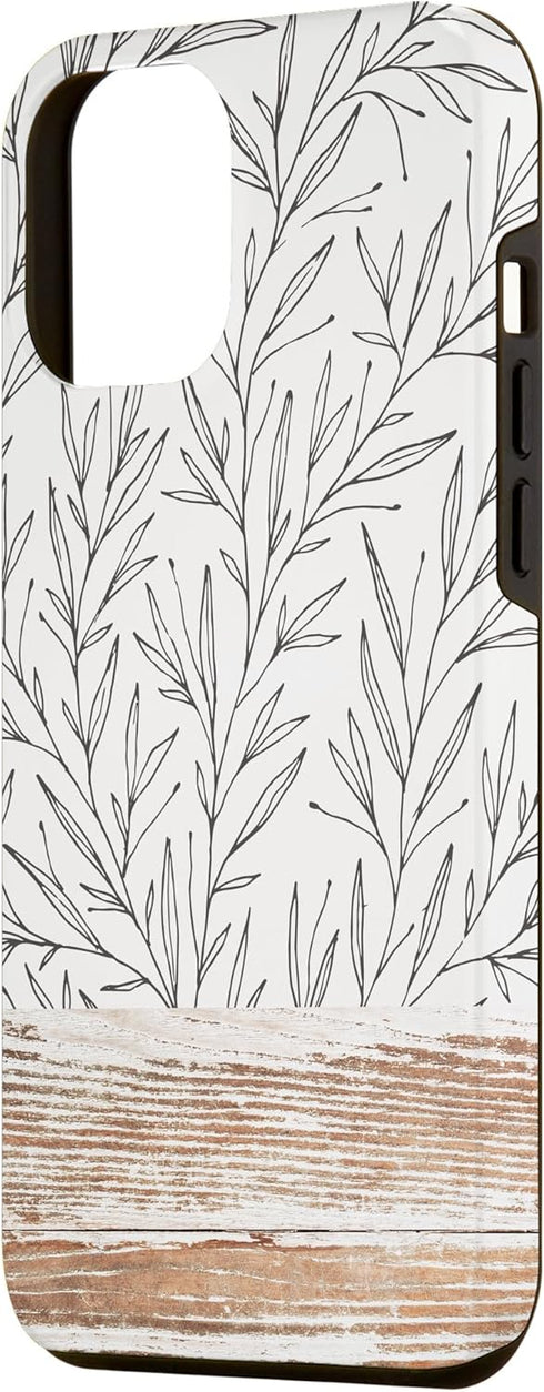 iPhone 12 Pro Max Boho Rustic Botanical Leaf Pattern Vintage Beige Case...