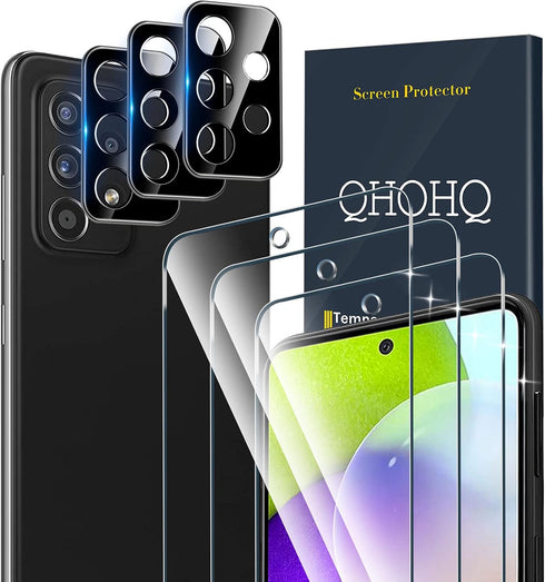 QHOHQ 3 Pack Screen Protector for Samsung Galaxy A52 4G/5G with 3 Packs Camera Lens Protector,Tempered Glass Film,9H Hardness - HD - Anti-Scratch ...