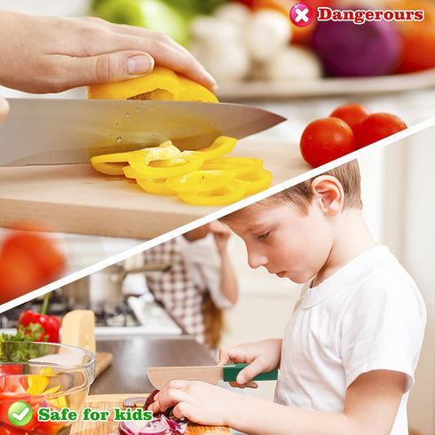 4 Pcs Wooden Kids Knives Cooking Utensils for Kitchen Cooking Children's Safe Knives Kids Cute Kitchen Tools with Rectangle Cutting Board for Cook...