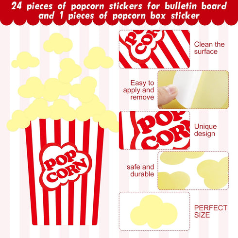 25 Pcs Various Popcorn Stickers Bulletin Board Self Stick Popcorn Accents Adhesive Fake Popcorn Decorations for Kids Teacher Classroom Blackboard ...