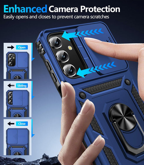 BaHaHoues for Samsung Galaxy A15 5G Case with Screen Protector & Slide Camera Lens Cover,Built-in 360°Rotate Magnetic Ring Stand Shockproof Protec...