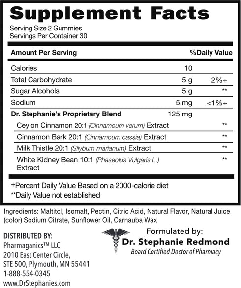 Dr. Stephanie’s SugarDown Gummies – Ceylon & Cassia Cinnamon Supplement - 0g Sugar...