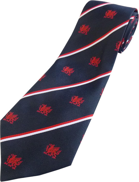 Men's Navy Blue Welsh Dragon Striped Neck Tie...