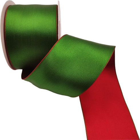 Wired Satin Ribbon Reversible Red Green Ribbon for Christmas Decoration,Wreath Bow,Floral Craft,2-1/2 Inch X 10 Meters...