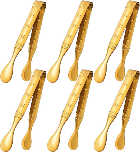 6-Pieces 6 Inch Gold Mini Tongs for Appetizers, Gold Serving Utensils for Serving Appetizers, Ice, Sugar...