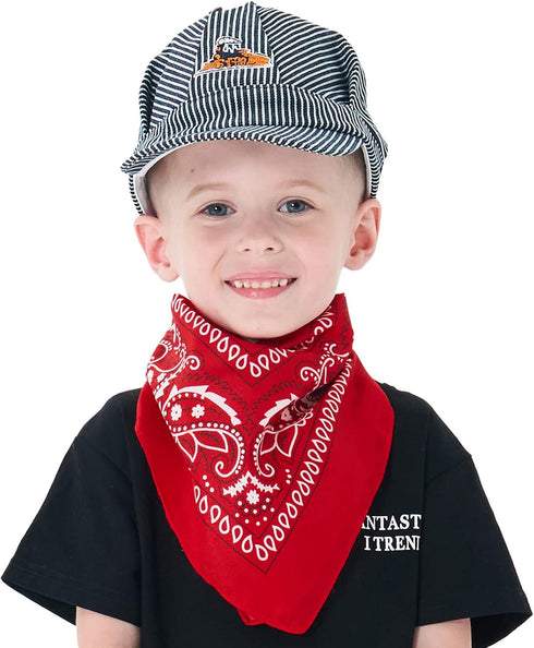 Conductor Hat+Paisley Bandanna (2 IN 1) Engineer Cap Adjustable Train Conductor Dress Up Kit for Kids...