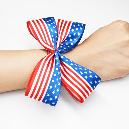 American Flag Ribbon, 1.5 Inches Wide x 10 Yards Long, Red, White and Blue Stripes with Stars for Crafts and Decorations...