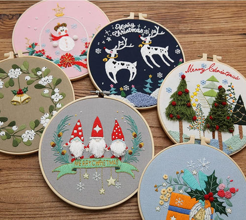 Gogobear 7.9" Desktop Wall 3D Art Embroidery Painting Adult Beginner Handmade Embroidery DIY Christmas Elk Material Kit Complete Set Includes All ...