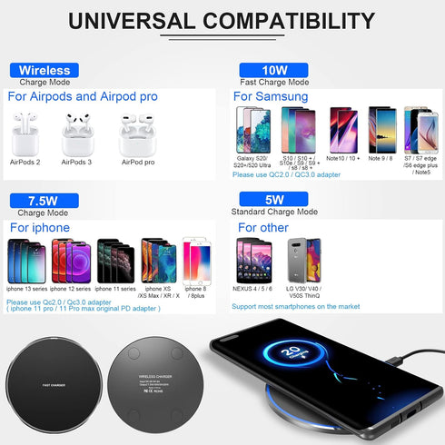 Fast Wireless Charger (Pad), 10W Max Wireless Charging Compatible with iPhone 14/14 Plus/14 Pro/14 Pro Max/13/12/SE/11/X/XR/8, AirPods/AirPods Pro...
