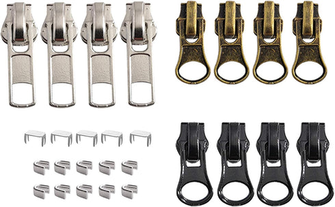 Meikeer 12-Piece #5 Universal Zipper Slider Replacement Kit - Includes Sliders for Easy Repair of Metal, Plastic, and Nylon Coil Luggage, Bags, an...
