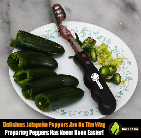 Cave Tools Jalapeno Pepper Corer and Deseeder to Peel or Slice Off Bell, Banana, or Chili Pepper Tops/Stems For Roasting Poppers on Grill, Smoker,...