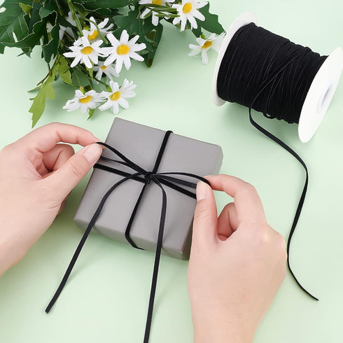 NBEADS 50 Yards 1/8 inch Single Face Velvet Ribbon, Black Satin Ribbon Polyester Velvet Ribbon for Choker Wedding Gift Wrapping Hair Bows Home Chr...
