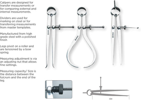 Groz 01414 10" Spring Outside Caliper, Matte Finish, with Solid Nut...